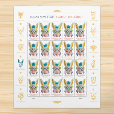 Lunar New Year Rabbit Stamps - 100 Pcs