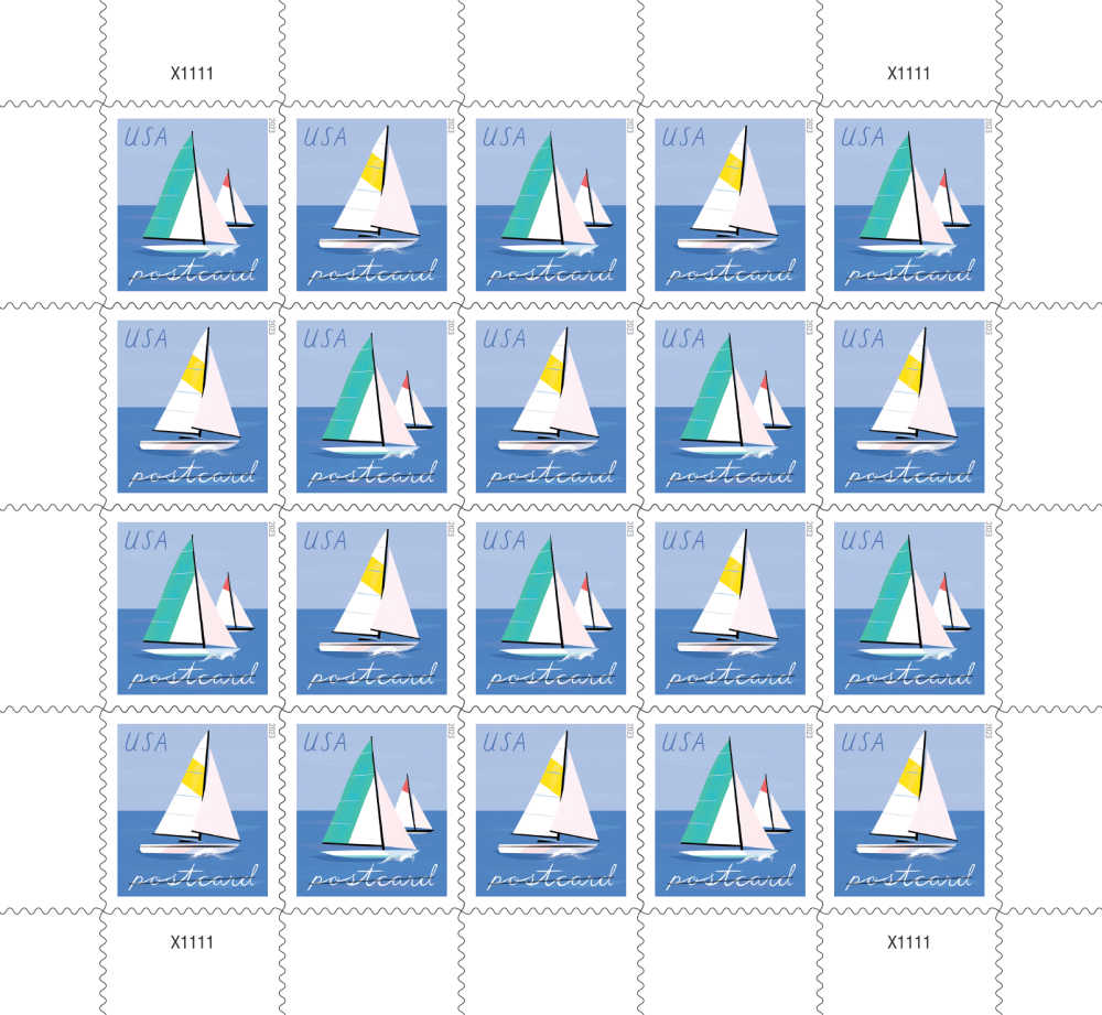 Sailboat Postcard Stamps - 100 Pcs