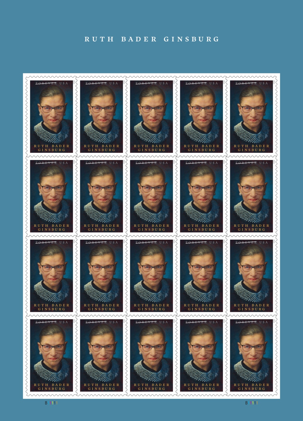 Ruth Bader Ginsburg Stamps - 100 Pcs