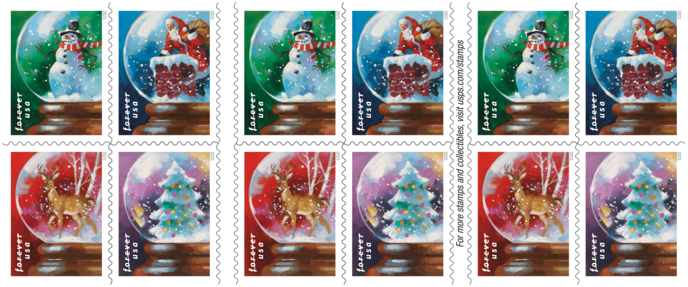 Snow Globes Stamps - 100 Pcs