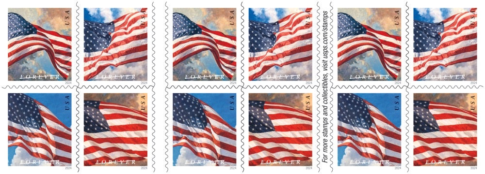 U.S. Flags 2024 Stamps (sheet) - 100 Pcs