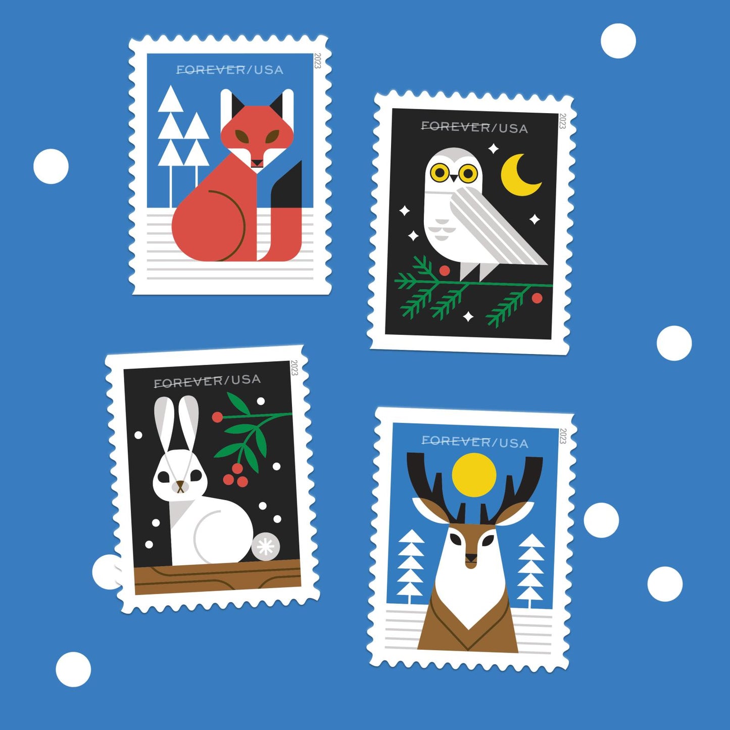 Winter Woodland Animals Stamps - 100 Pcs