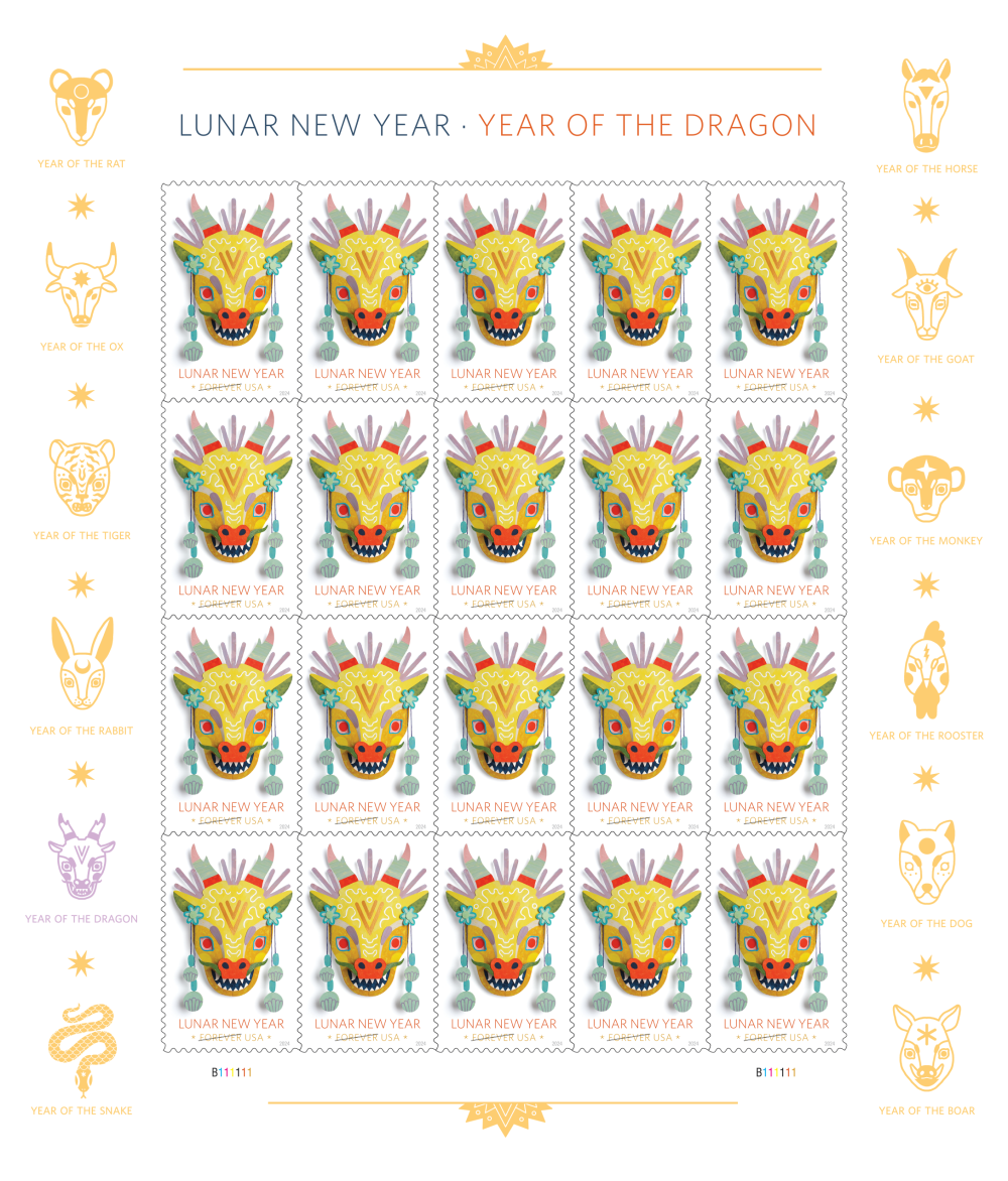 Lunar New Year Dragon Stamps - 100 Pcs
